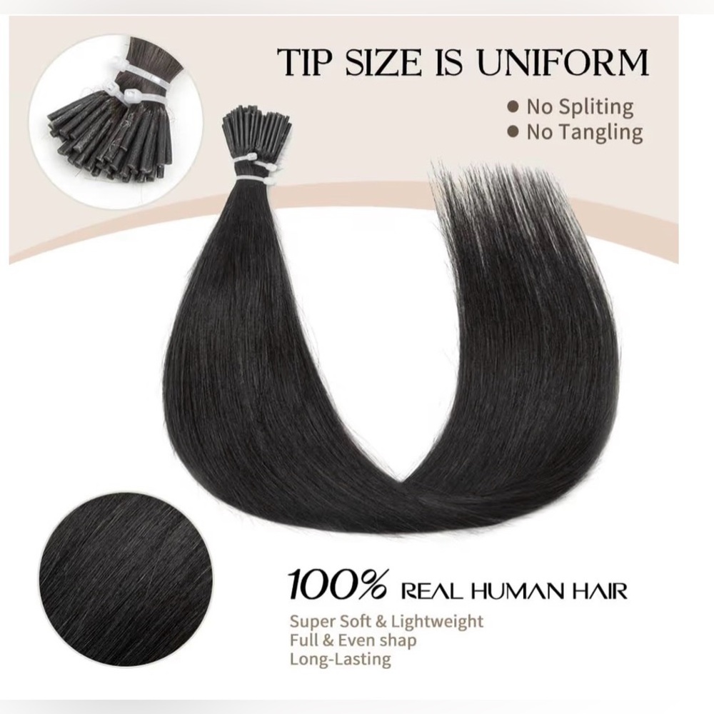 Tip Hair Extensions Human Hair, 16 InchNature Black Silky Straight christmas - Picture 2 of 6